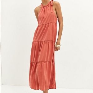 Bella Dahl Tiered Halter Midi Dress Red Clay S NWT